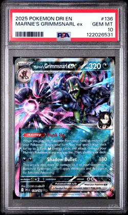 2025 POKEMON DRI EN-DESTINED RIVALS #136 MARNIE'S GRIMMSNARL EX PSA 10 - Image 1
