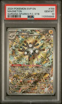 2024 POKEMON SVP SURGING SPARKS POKEMON CENTER ETB PROMO #159 MAGNETON PSA 10 - Image 1