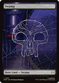 1x (191) Swamp - FOIL - FULL ART Spiderweb Land MTG Marvel's Spider-Man NM Magic - Image 1