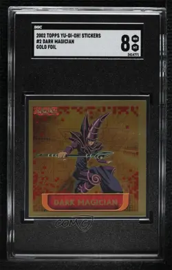 Dark Magician Topps YuGiOh Sticker Collection Gold Foil SGC 8 2002 - Image 1