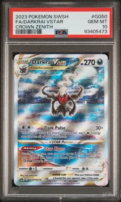 2023 POKEMON SWORD & SHIELD CROWN ZENITH #GG50 FULL ART/DARKRAI VSTAR PSA 10 - Image 1