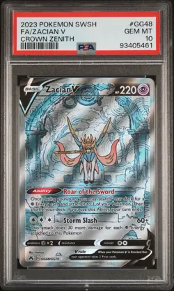 2023 POKEMON SWORD & SHIELD CROWN ZENITH #GG48 FULL ART/ZACIAN V PSA 10 - Image 1
