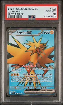 2023 POKEMON MEW EN-151 ULTRA RARE #192 ZAPDOS EX PSA 10 - Image 1