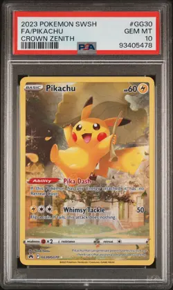 2023 POKEMON SWORD & SHIELD CROWN ZENITH #GG30 FULL ART/PIKACHU PSA 10 - Image 1