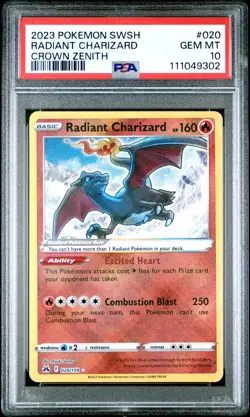 2023 POKEMON SWORD & SHIELD CROWN ZENITH #020 RADIANT CHARIZARD PSA 10 - Image 1