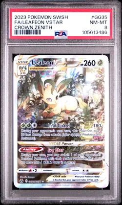 2023 POKEMON SWORD & SHIELD CROWN ZENITH #GG35 FULL ART/LEAFEON VSTAR PSA 8 - Image 1