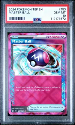 PSA 10 GEM MINT Master Ball 153/162 ACE SPEC Rare Pokemon SV: Temporal Forces - Image 1