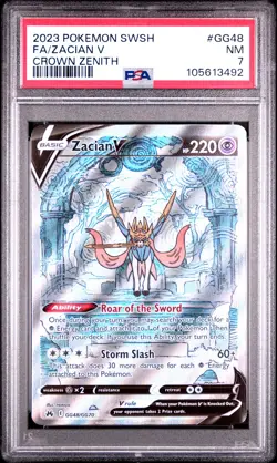 2023 POKEMON SWORD & SHIELD CROWN ZENITH #GG48 FULL ART/ZACIAN V PSA 7 - Image 1