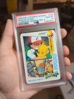 Pokemon Japanese Bandai Carddass Anime Collection #166 Pikachu & Ash PSA 10 - Image 1