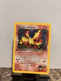 Rockets Moltres Holo Rare Card 12/132 Gym Heroes 1st Edition - Image 2