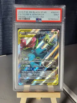 2019 Pokemon TCG Celebi & Venusaur GX SM167 Sm Tag Team Tin Promo PSA 9 MINT - Image 1