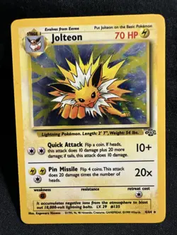 Pokemon TCG Jolteon Jungle Holo Card 4/64 Unlimited Rare, Amazing Condition - Image 1