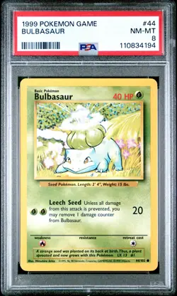 1999 POKEMON BASE SET UNLIMITED #44 BULBASAUR PSA 8 - Image 1