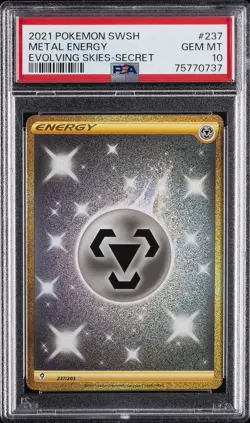 2021 POKEMON SWORD & SHIELD EVOLVING SKIES SECRET #237 METAL ENERGY PSA 10 - Image 1