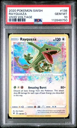 2020 POKEMON SWORD & SHIELD VIVID VOLTAGE # 138 RAYQUAZA PSA 10 HOLO - Image 1