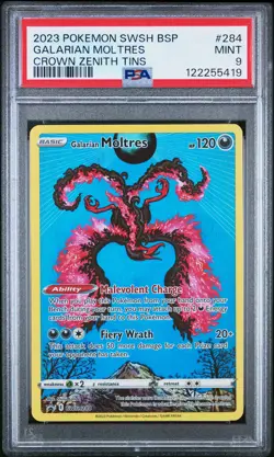 2023 Pokemon Swsh Black Star Promo Galarian Moltres #284 Crown Zenith Tin PSA 9 - Image 1