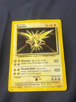 Zapdos 016/102 Base Set Holo wotc Pokemon card hp 1999 - Image 1