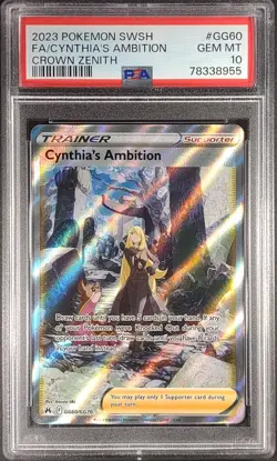 2023 Pokemon SWSH Crown Zenith Full Art Cynthia's Ambition #GG60 PSA 10 Gem Mint - Image 1