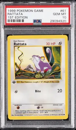 1999 POKEMON BASE SET 1ST EDITION #61 RATTATA PSA 10 - Image 1