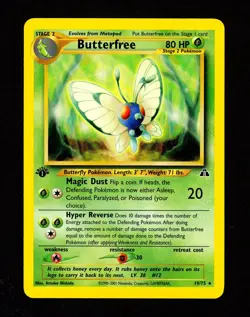 2001 Pokemon BUTTERFREE Neo Discovery 1ST EDITION Non Holo RARE Card 19/75 NM+ - Image 1