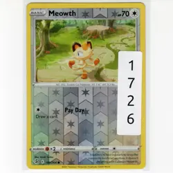 Pokemon TCG Meowth 199/264 Swsh08: Fusion Strike Reverse Holo Card EN-LP 2021 - Image 3