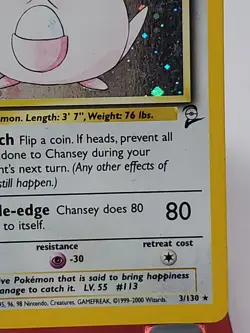 Chansey Base Set 2 Holo Rare Swirl Unlimited Pokemon Card WOTC 3/130 - LP - Image 5