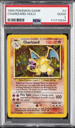 1999 POKEMON BASE SET UNLIMITED #4 CHARIZARD-HOLO PSA 2 - Image 1