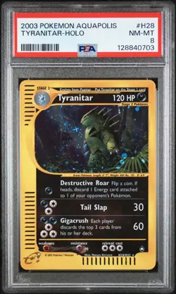 2003 Pokemon Aquapolis Tyranitar Holo #H28 PSA 8 NM-MT - Image 1