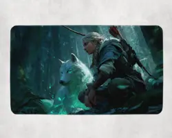 Forest Hunter & Glowing Wolf MTG Playmat - Elf Ranger Magic TCG Mat - Image 1