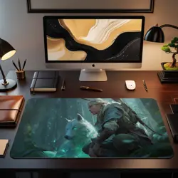 Forest Hunter & Glowing Wolf MTG Playmat - Elf Ranger Magic TCG Mat - Image 2