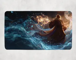 Elemental Wizard Casting Fire & Water MTG Playmat - Fantasy Spell Mat - Image 1