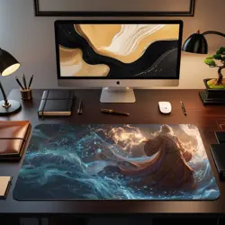 Elemental Wizard Casting Fire & Water MTG Playmat - Fantasy Spell Mat - Image 2