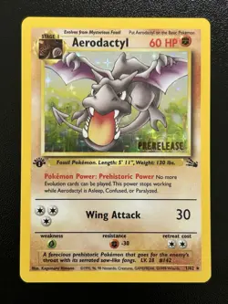 AERODACTYL Prerelease Pokemon Card - WOTC - 1st Edition Fossil 1/62 HOLO NM (C) - Image 1