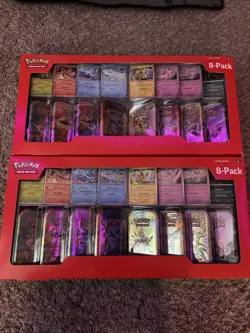 2 boxes Pokemon TCG Prismatic Evolutions Costco 8 Mini-Tin Bundle w/ Promo Cards - Image 1