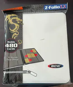 BCW White Z-Folio LX Leatherette 12-Pocket Zipper Binder Holds 480 Cards New - Image 1