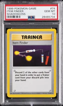1999 POKEMON BASE SET SHADOWLESS #74 ITEM FINDER PSA 10 - Image 1