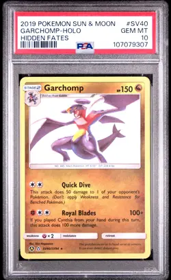 2019 POKEMON SUN & MOON HIDDEN FATES #SV40 GARCHOMP-HOLO PSA 10 - Image 1