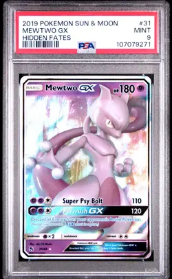 2019 POKEMON SUN & MOON HIDDEN FATES #31 MEWTWO GX PSA 9 - Image 1