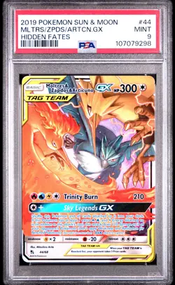 2019 POKEMON SUN & MOON HIDDEN FATES #44 MOLTRES & ZAPDOS & ARTICUNO GX PSA 9 - Image 1