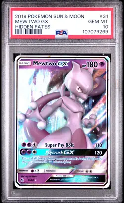 2019 POKEMON SUN & MOON HIDDEN FATES #31 MEWTWO GX PSA 10 - Image 1