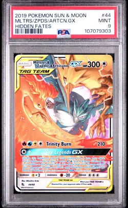 2019 POKEMON SUN & MOON HIDDEN FATES #44 MOLTRES & ZAPDOS & ARTICUNO GX PSA 9 - Image 1