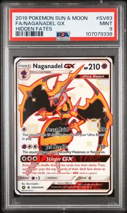 2019 POKEMON SUN & MOON HIDDEN FATES #SV63 FULL ART/NAGANADEL GX PSA 9 - Image 1