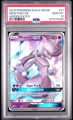 2019 POKEMON SUN & MOON HIDDEN FATES #31 MEWTWO GX PSA 10 - Image 1