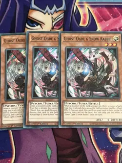 YUGIOH GHOST OGRE & SNOW RABBIT SUPER RARE RA02-EN009 x3 PLAYSET - Image 1