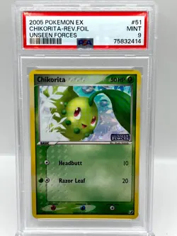 Chikorita 51/115 EX Unseen Forces Reverse Holo Vintage Pokemon Card PSA 9 MINT - Image 1