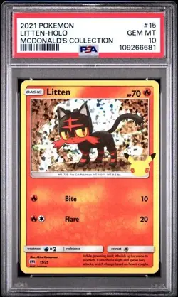 2021 Pokemon Mcondald's Collection 15/25 Litten Holo PSA 10 Graded card - Image 1