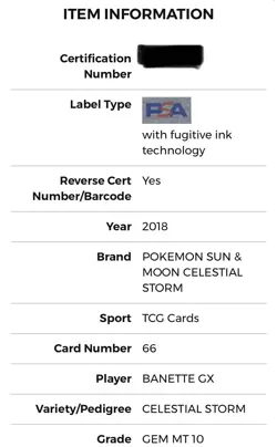 2018 Pokemon Sun & Moon Celestial Storm # 66/168 Banette GX PSA 10 Card GEM MINT - Image 4