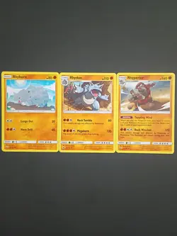Pokemon Cards Rhyhorn Rhydon & Rhyperior Sun and Moon Burning Shadows. NM/M 2017 - Image 1