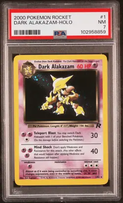 2000 POKEMON ROCKET #1 DARK ALAKAZAM-HOLO PSA 7 - Image 1