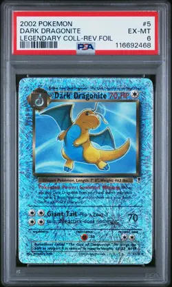 2002 POKEMON LEGENDARY COLLECTION #5 DARK DRAGONITE-REVERSE FOIL PSA 6 - Image 1